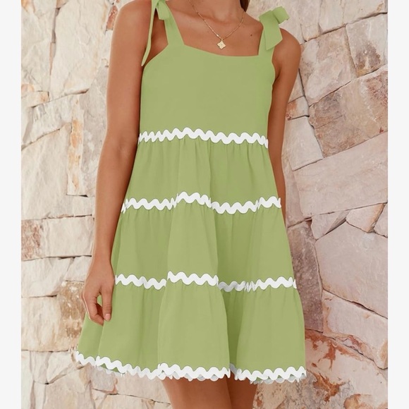 Chic Olive Green Tiered Mini Dress - Picture 3 of 6